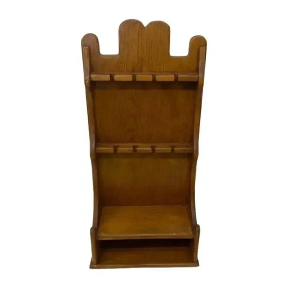 Wooden Wall Hanging Collectors Spoon Rack Holder 8 Slots with Bottom Shelf - Picture 5 of 7